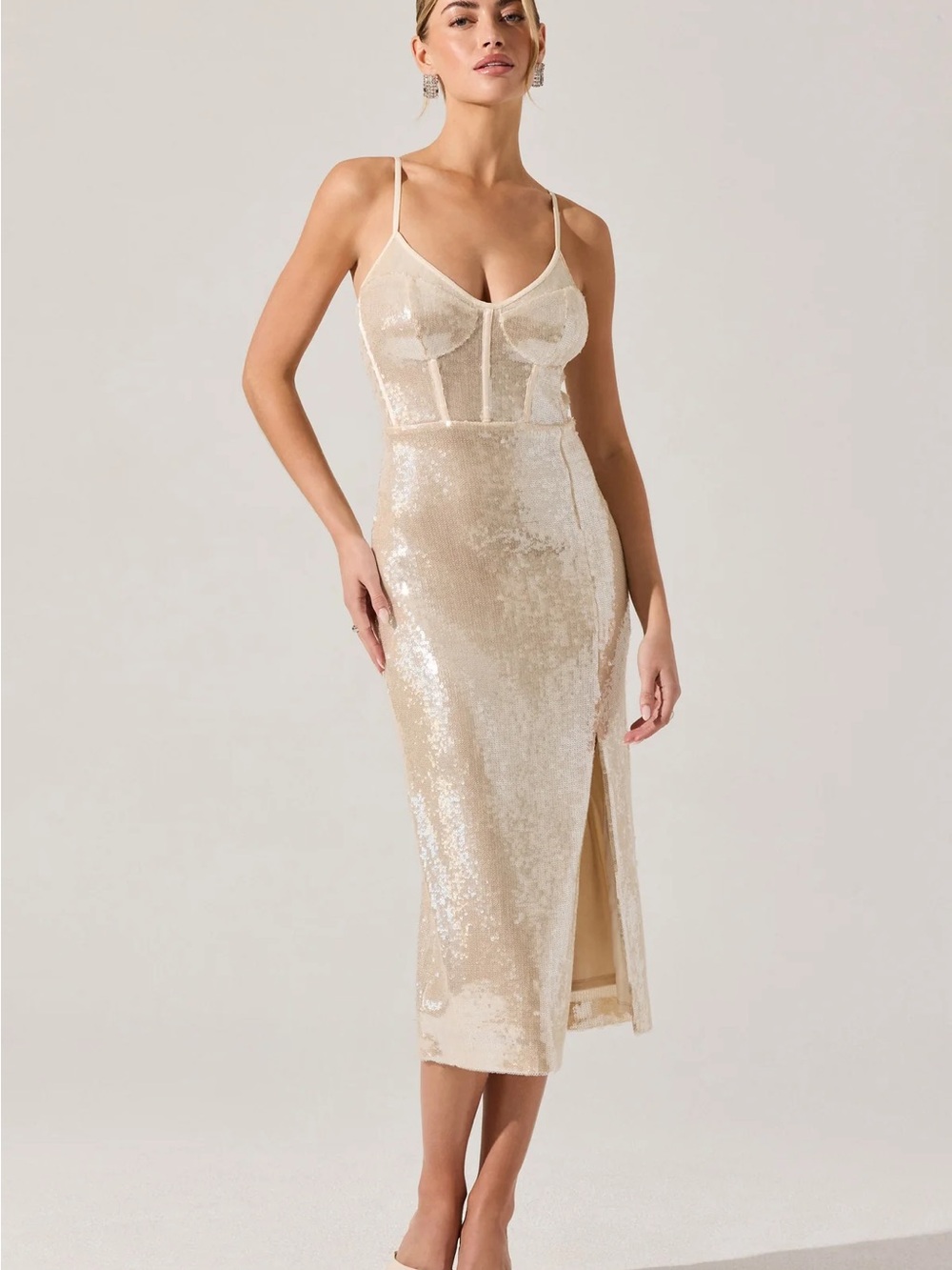 Sequin Midi Dress in Champagne